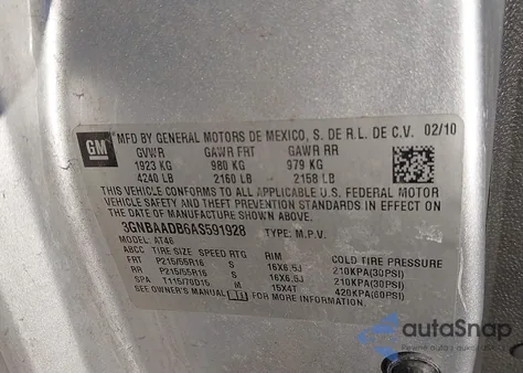 2010 Chevrolet Hhr Ls z USA, uszkodzony, nr VIN 3GNBAADB6AS591928